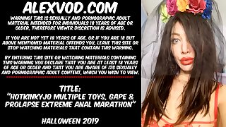 Hotkinkyjo multiple toys, gape & prolapse extreme anal marathon greater than Halloween 2019